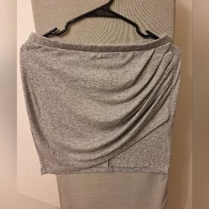 MNG Gray Draped Ruched Mini Skirt Stretch Bodycon Size M